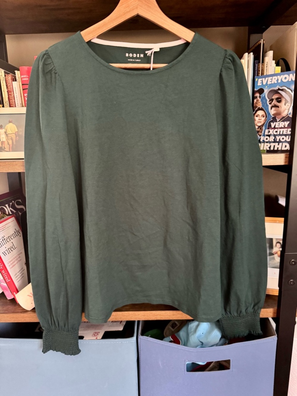 Boden Forest Green Long-Sleeve Puff Shoulder Tee